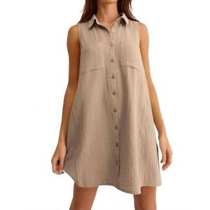 Z Supply New Light Mini Dress Putty Sz M 100% Cotton Gauze Sleeveless Button Up